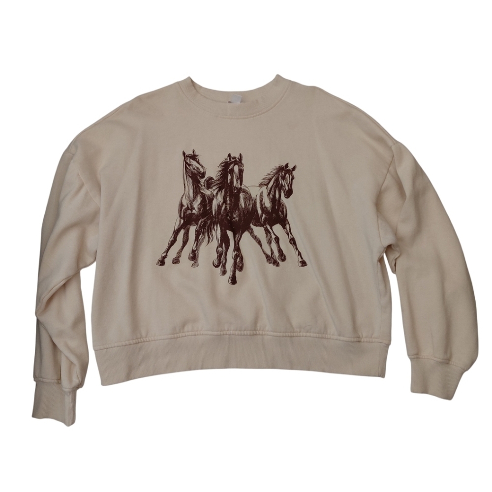 Joe Fresh Cream Sweatshirt with Horse Design